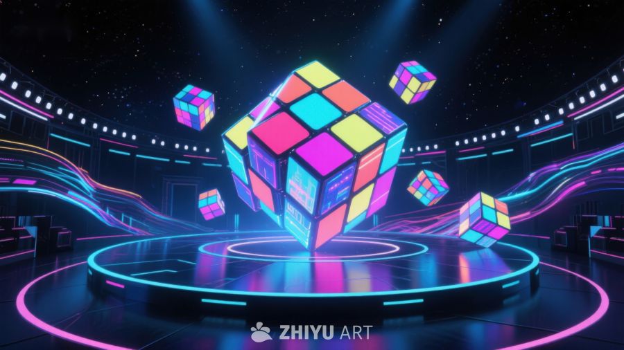霓虹灯光下的魔方舞台 293