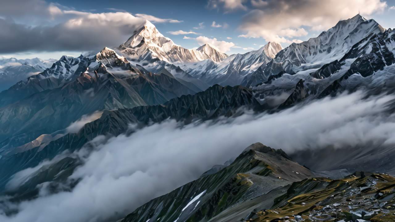 珠穆朗玛峰喜马拉雅山脉航拍日出日落云海延时 32