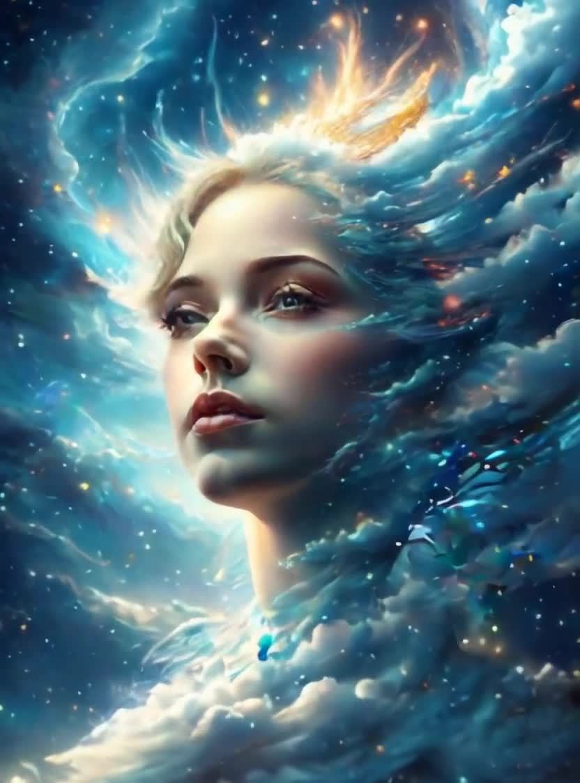 星云之发的梦幻女子侧颜肖像