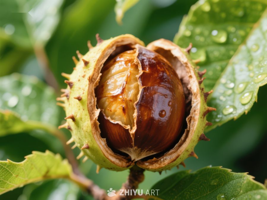 栗子果实裂开，露出饱满种子 621