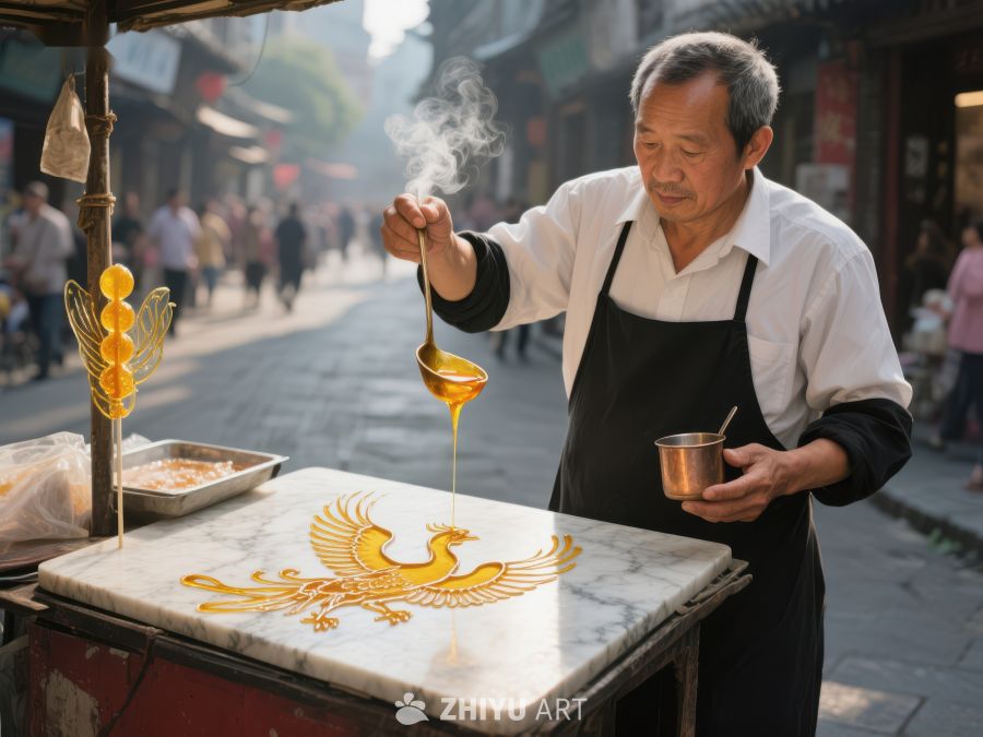 街头艺人制作糖画 438