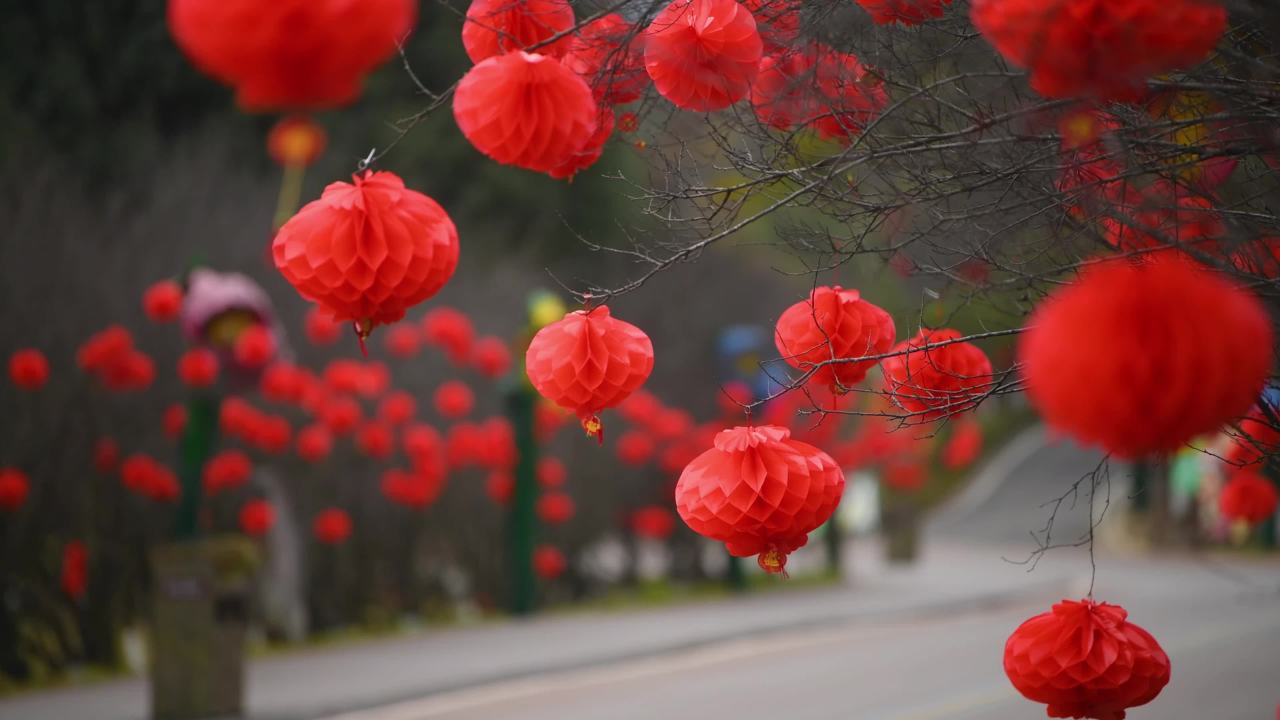 4k高挂红灯笼  春节喜庆氛围视频素材