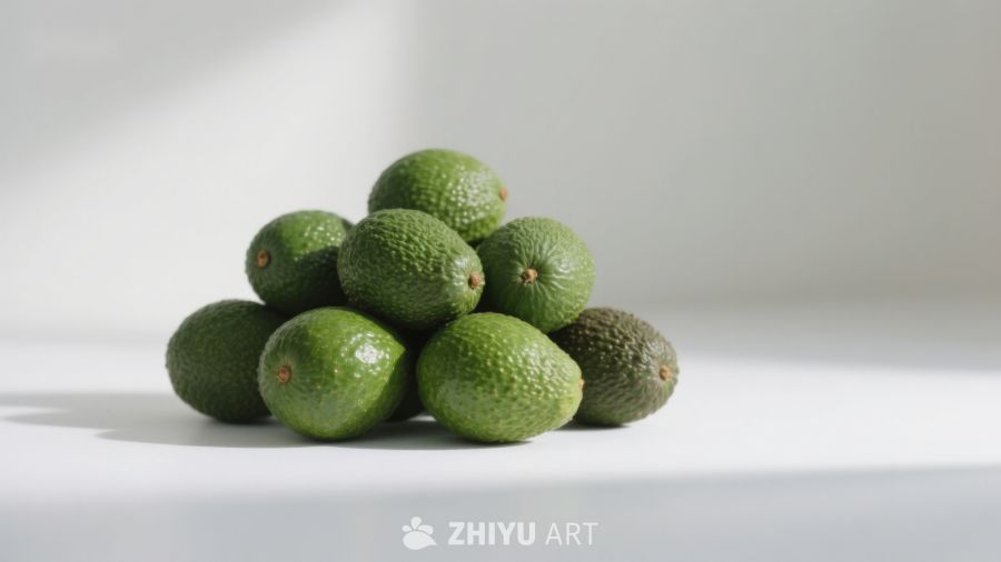 新鲜牛油果堆叠在白色背景上