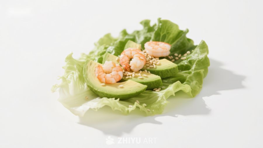 生菜包裹虾仁与牛油果的健康美食