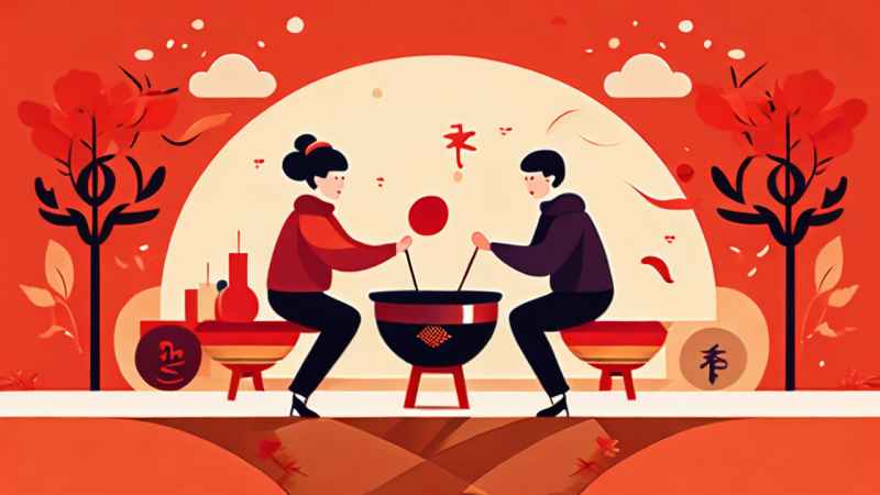过年春节打太平鼓简约插画 17