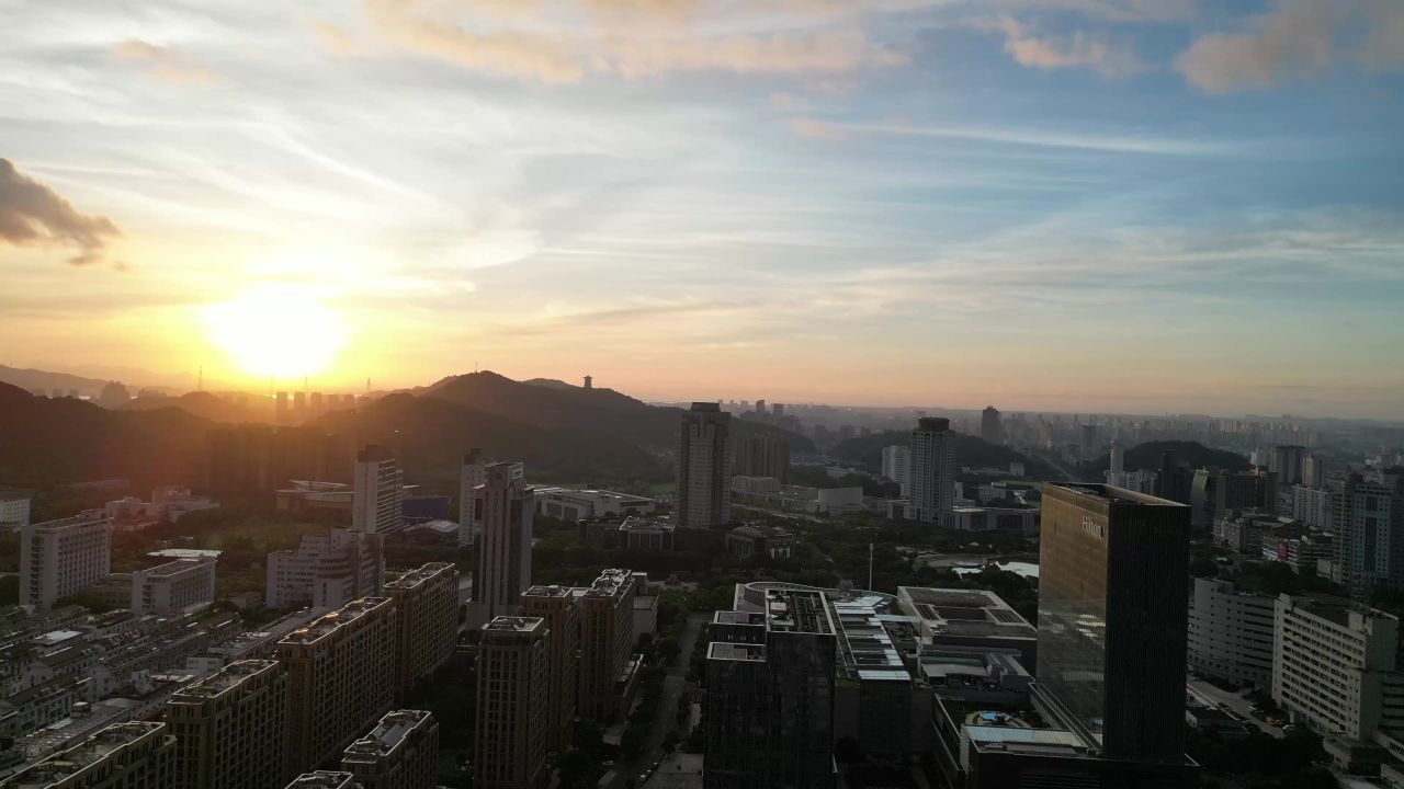 航拍台州城市风光地标建筑