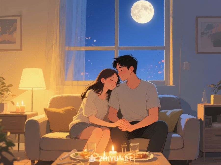 月下温馨时刻：情侣共度浪漫夜晚 1225