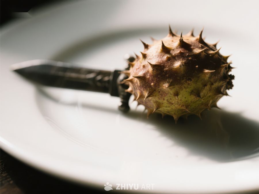 刺果与刀柄的静物组合 96