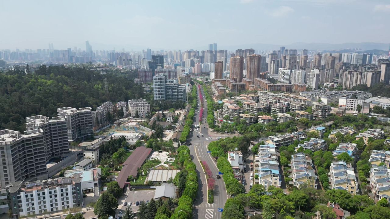 城市高档住宅小区航拍云南昆明