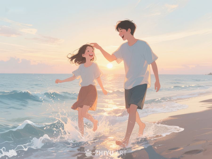 海边嬉戏的年轻情侣 271