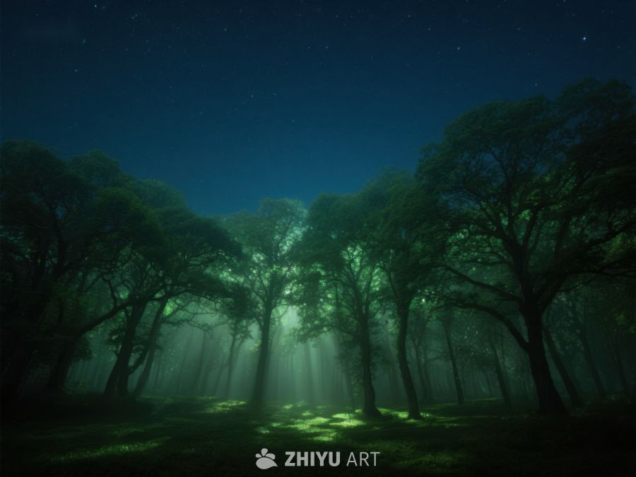 夜幕森林，神秘光芒 458