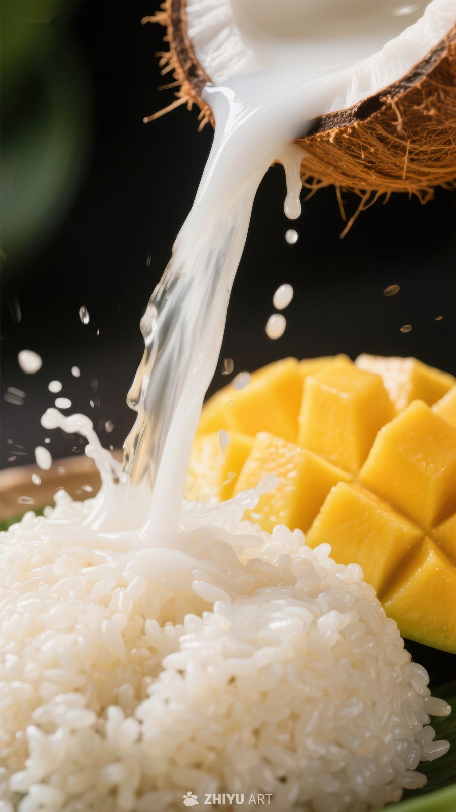 椰汁浇灌糯米饭与芒果