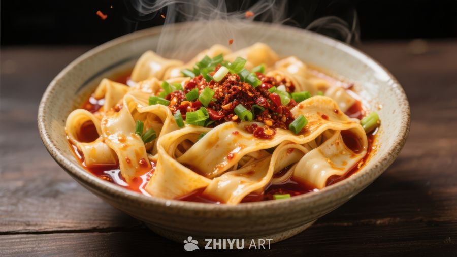 热气腾腾的红油面片