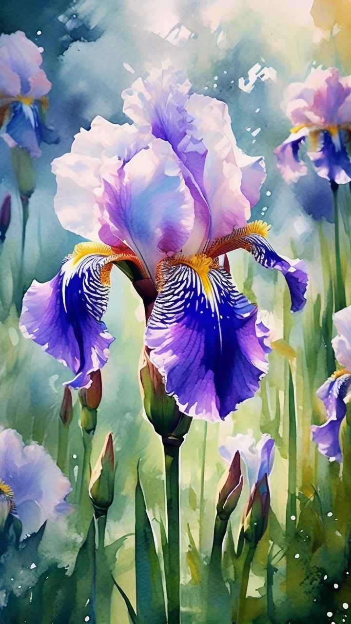 花园里的很多株紫色驾尾花插画 16