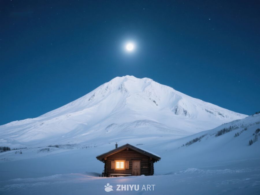 雪夜山间小屋与明月 244
