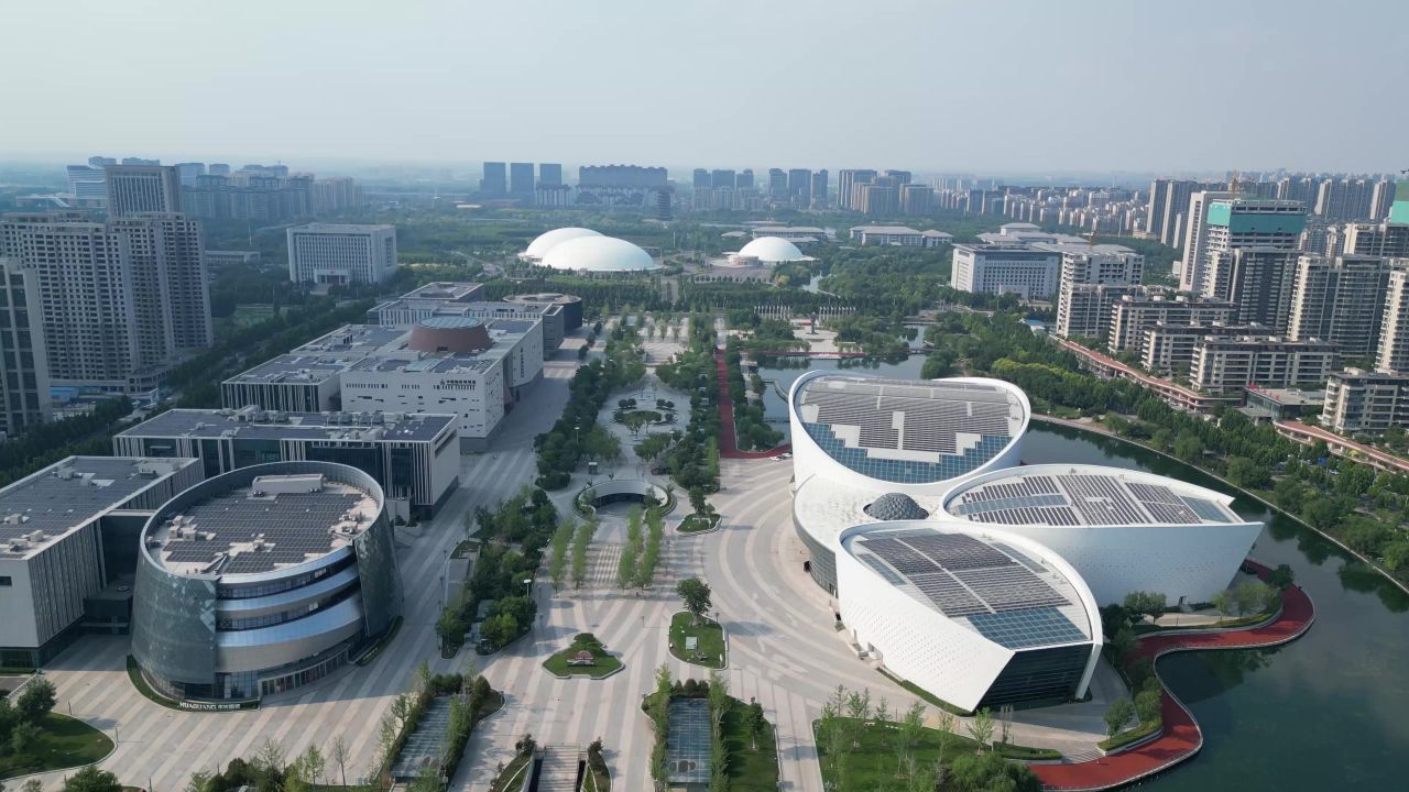 航拍山东淄博城市建设淄博风光