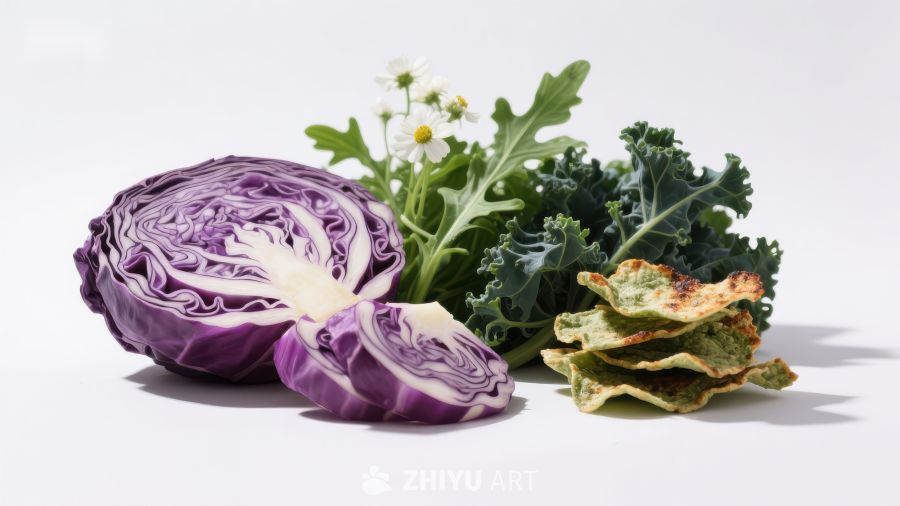 紫甘蓝、羽衣甘蓝与烤蔬菜片