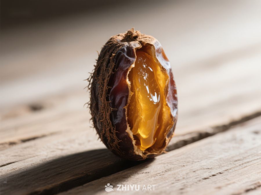 半剥的枣子静置于木质表面 17