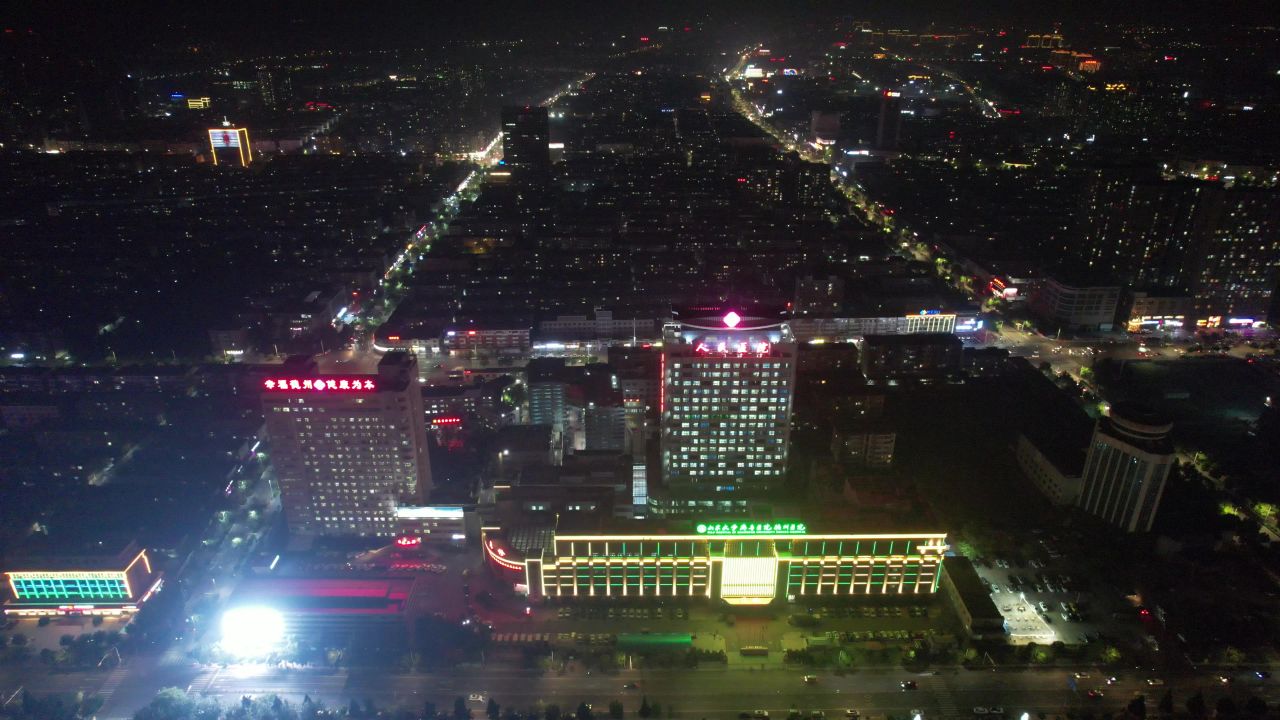 山东德州城市夜景灯光航拍 