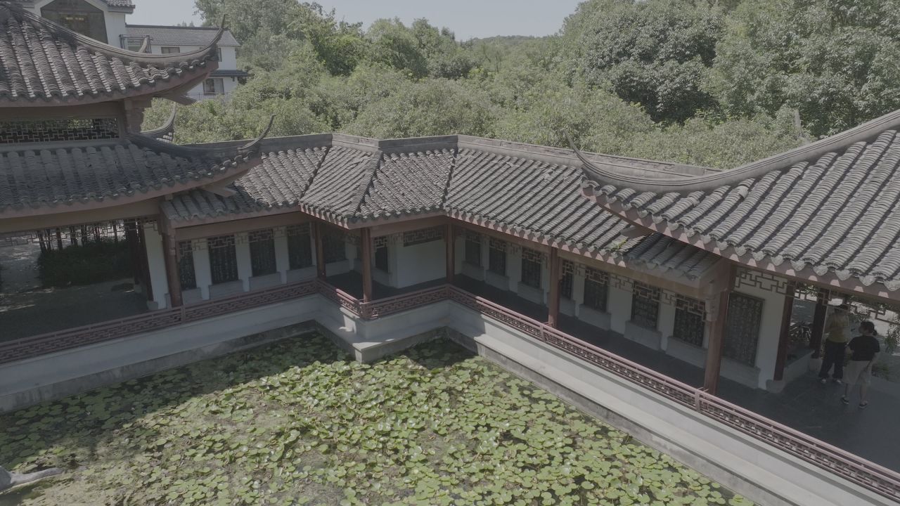 航拍-杭州-于谦祠-古风-池塘-晴天