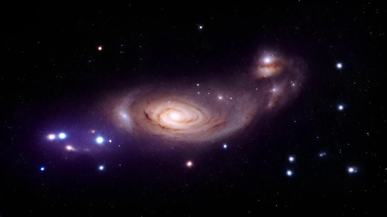 图像展示了一个壮观的星系团，其中包含多个螺旋星系。