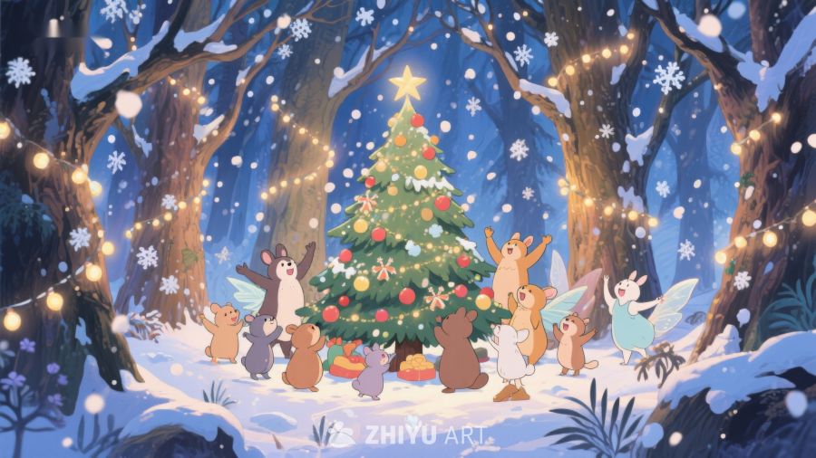 冬夜森林中的圣诞树聚会 51