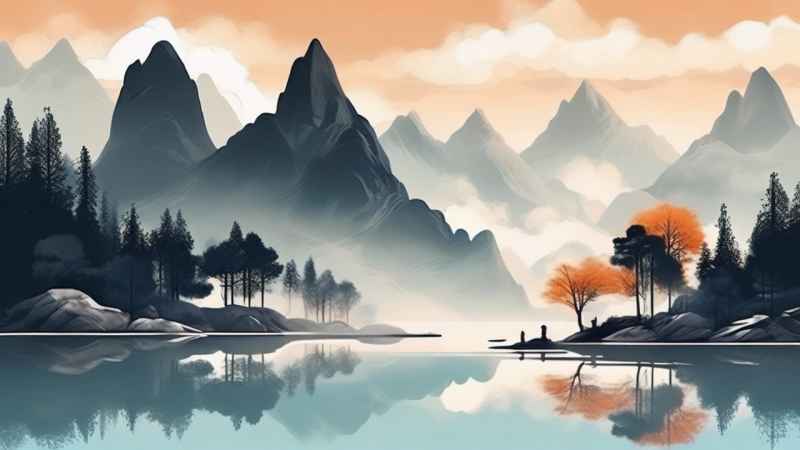 国风水彩画山水风景插画 56