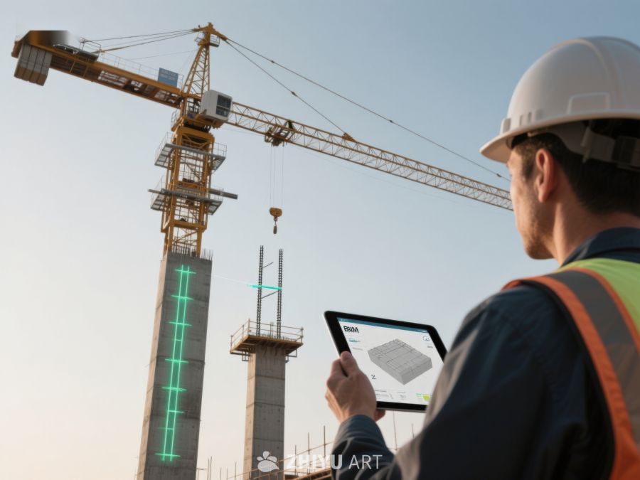 工地监督员使用平板电脑监控建设 83