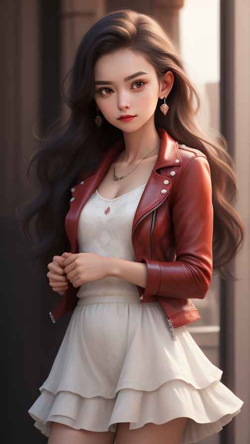 红色皮衣大美女