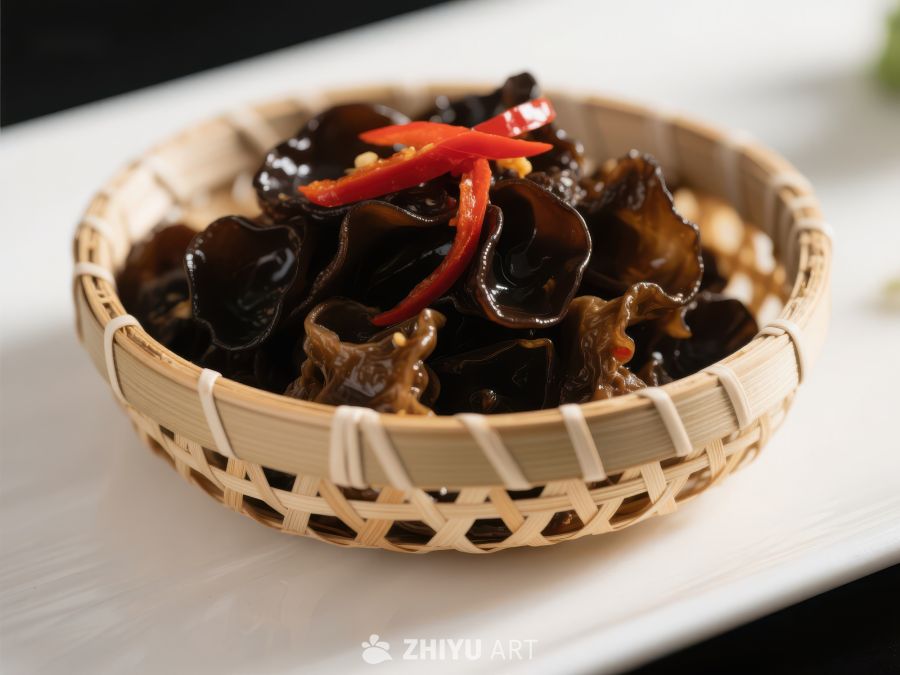木耳拌红椒，竹篮盛装 1038