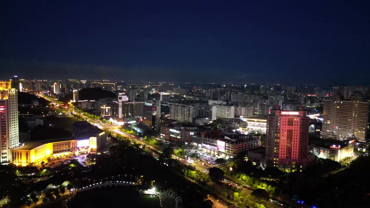  航拍台州城市夜景