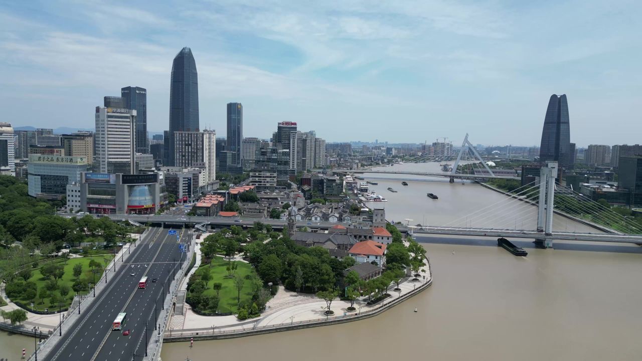 航拍浙江宁波老外滩 