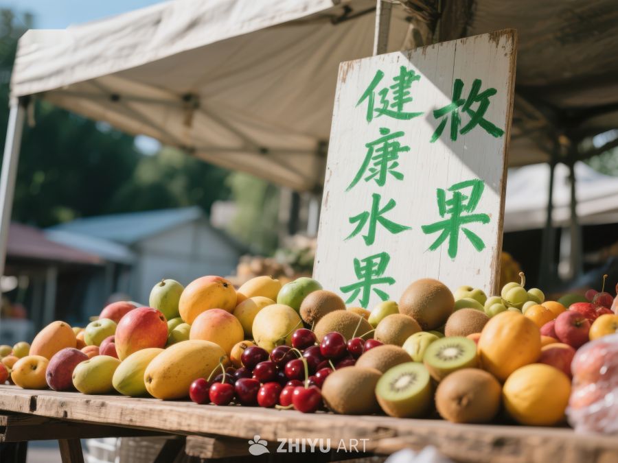 健康水果摊位展示各类新鲜水果 320