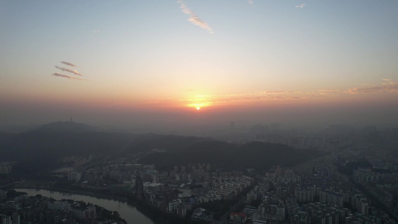 广东江门城市日出彩霞航拍