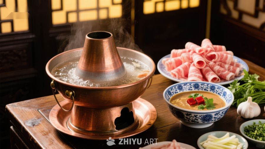 铜锅涮肉，热气腾腾的美食享受