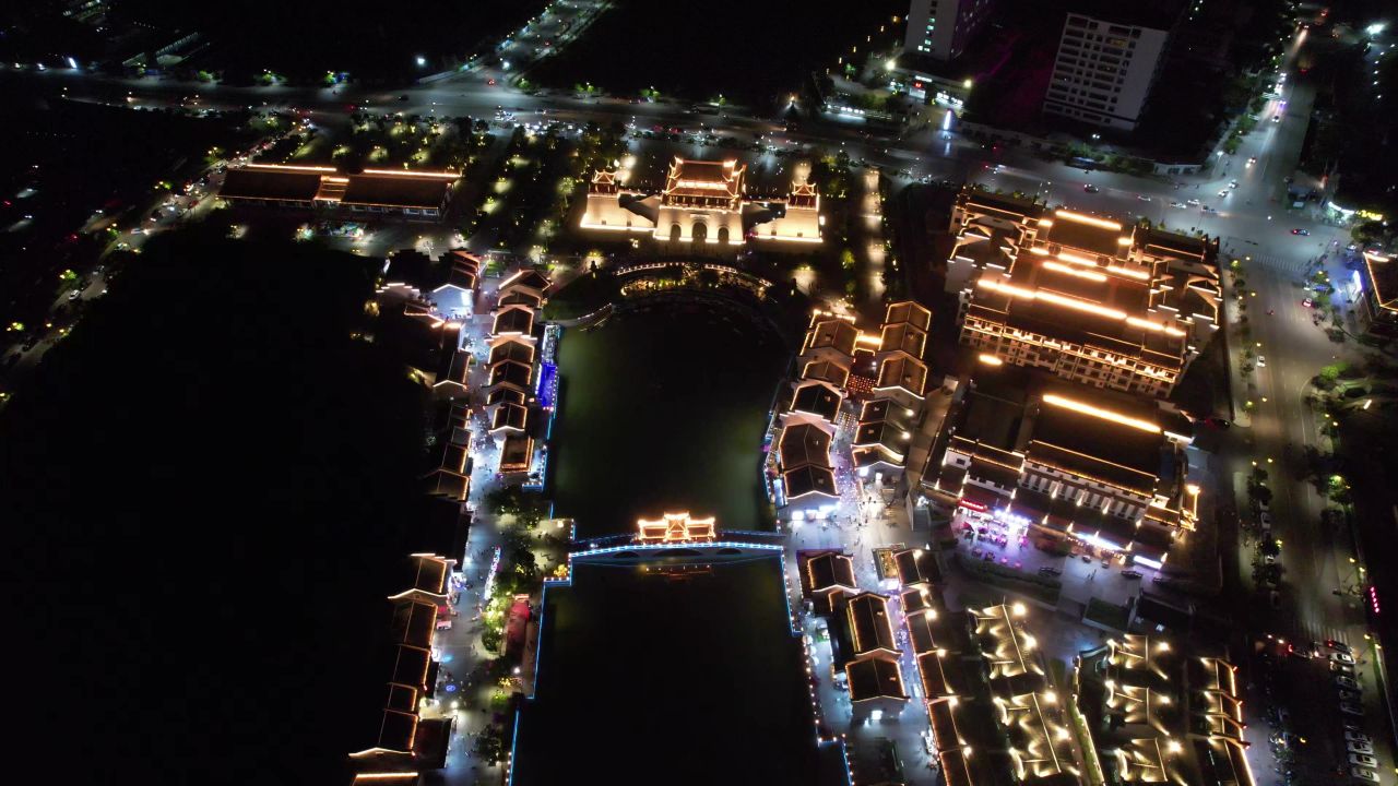 广西崇左太平古城夜景航拍 