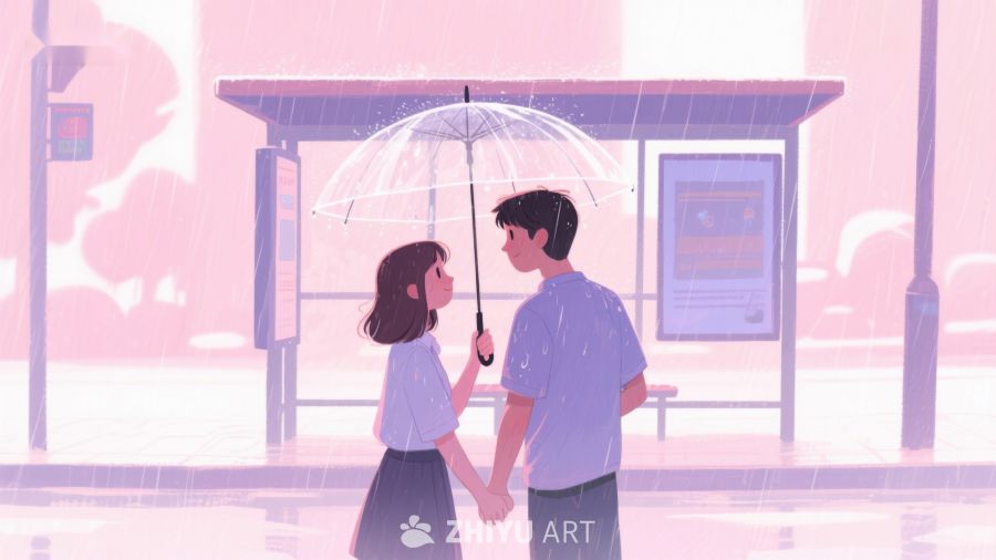 雨中伞下，情侣相依 657
