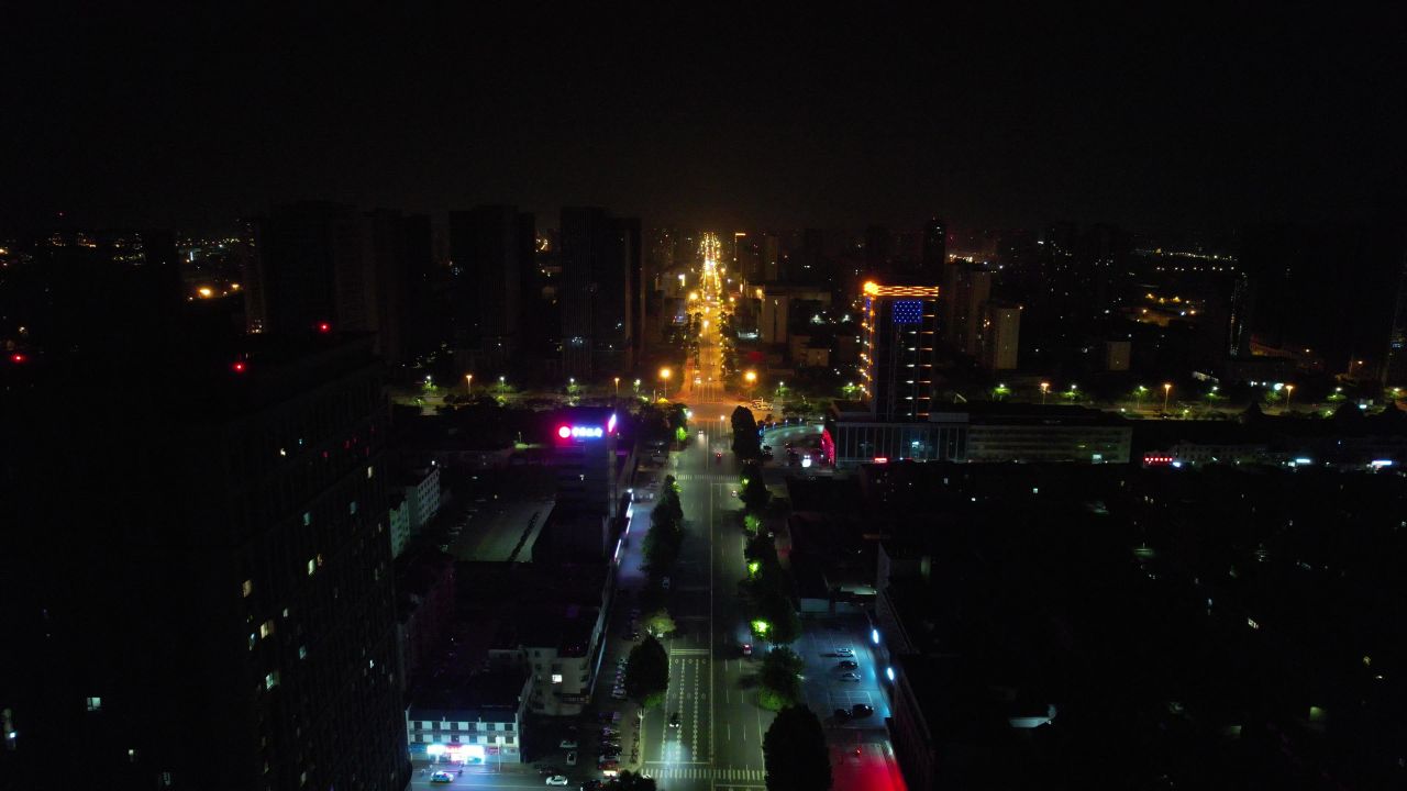 山东日照老城区城市夜景灯光航拍 