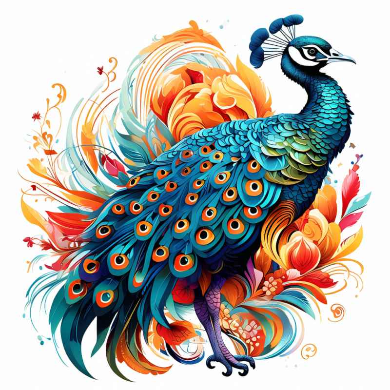 百鸟之王炫彩孔雀元素插画 15