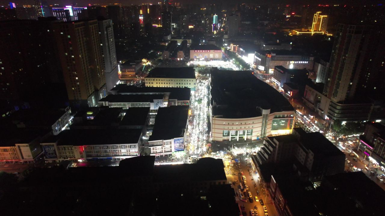 河北邯郸城南夜市航拍