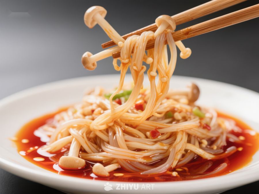 筷子夹起金针菇凉拌菜 685