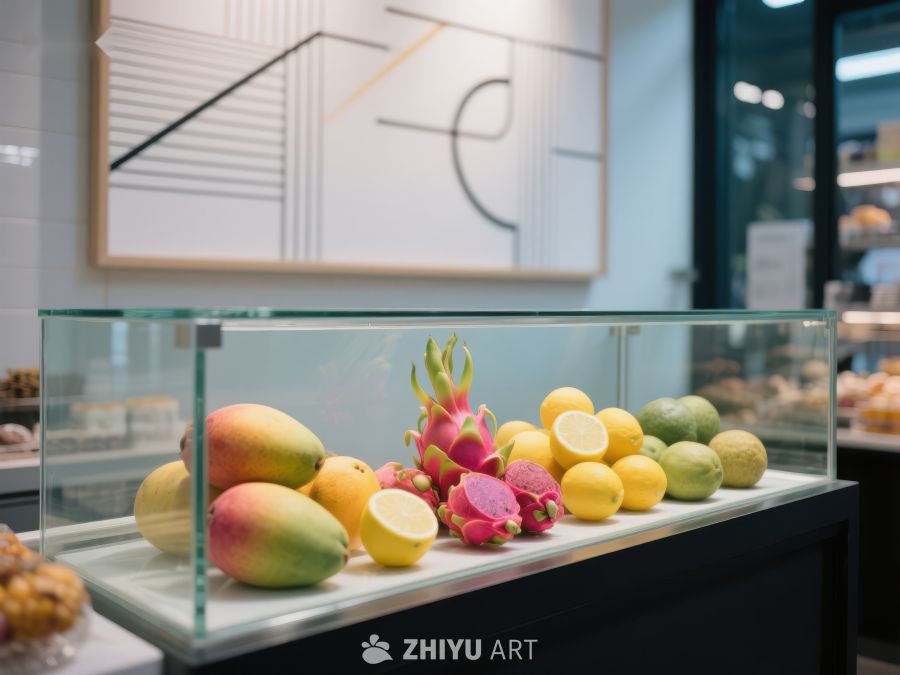 新鲜水果陈列于现代玻璃展示柜 685