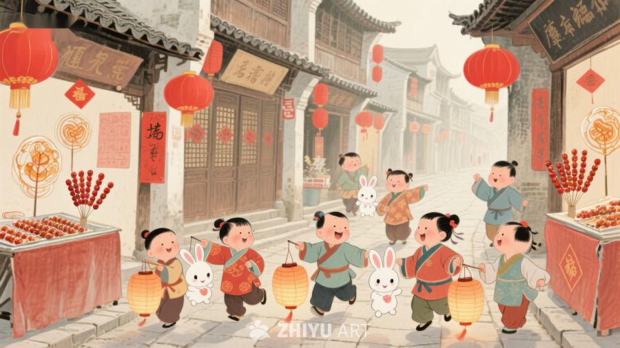 古街新春，孩童欢庆 240