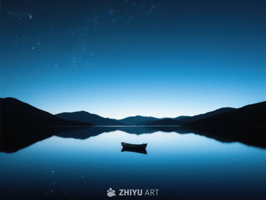 夜色湖面孤舟静谧 525