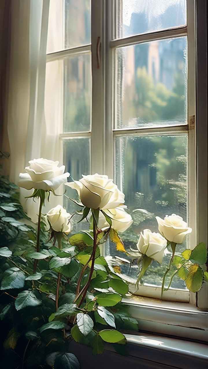 窗台上的白色玫瑰 28