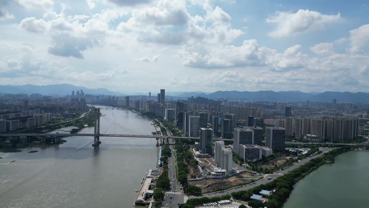 航拍福州闽江风光光明港