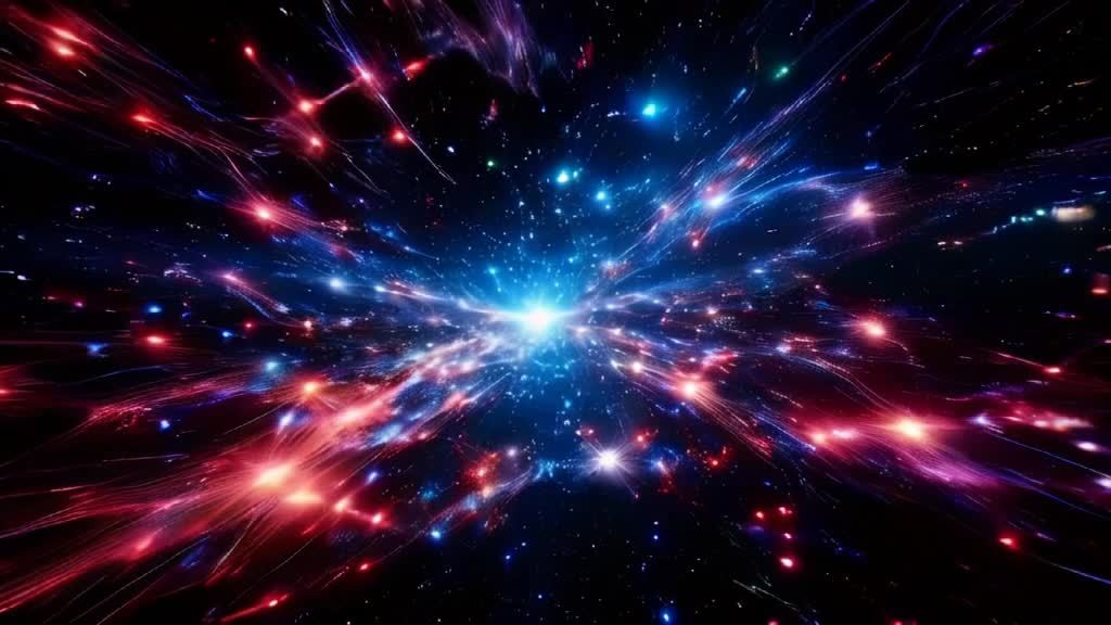 这幅图像展示了一个充满活力和色彩的宇宙空间。中心区