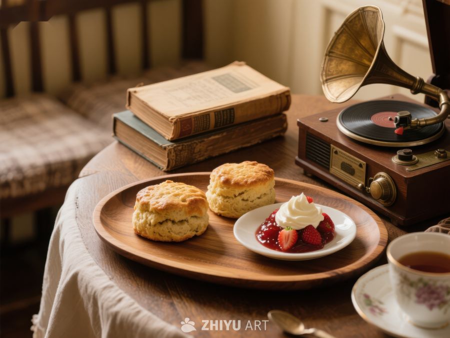 复古茶点与留声机的静谧时光