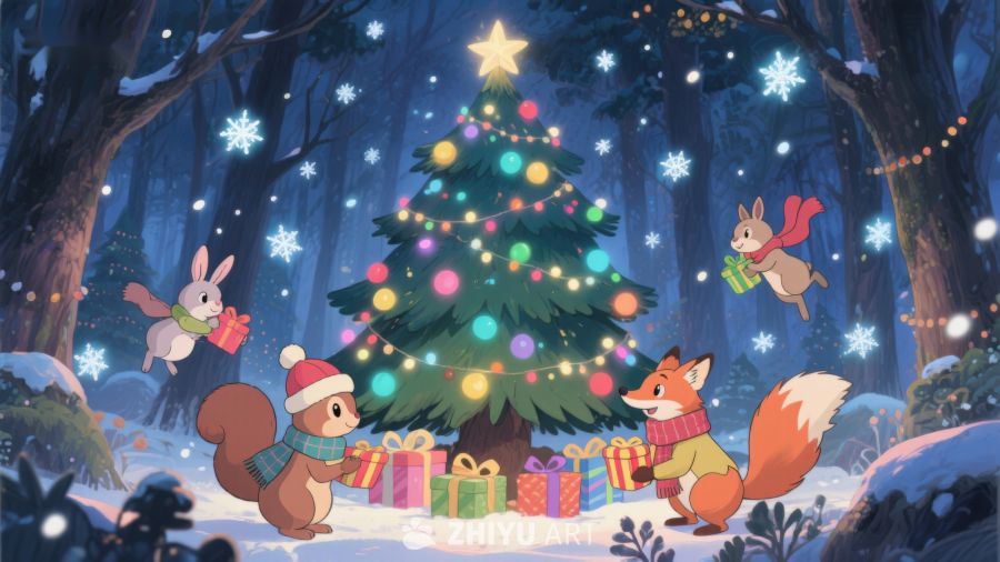 森林动物共庆圣诞树 150