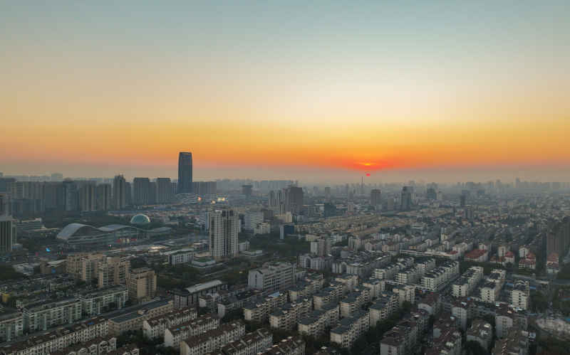 航拍昆山城市冬日日落风光建筑大景 12